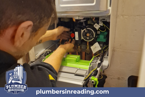 Gas Plumber fixing the front of a Worcester Bosch 4000