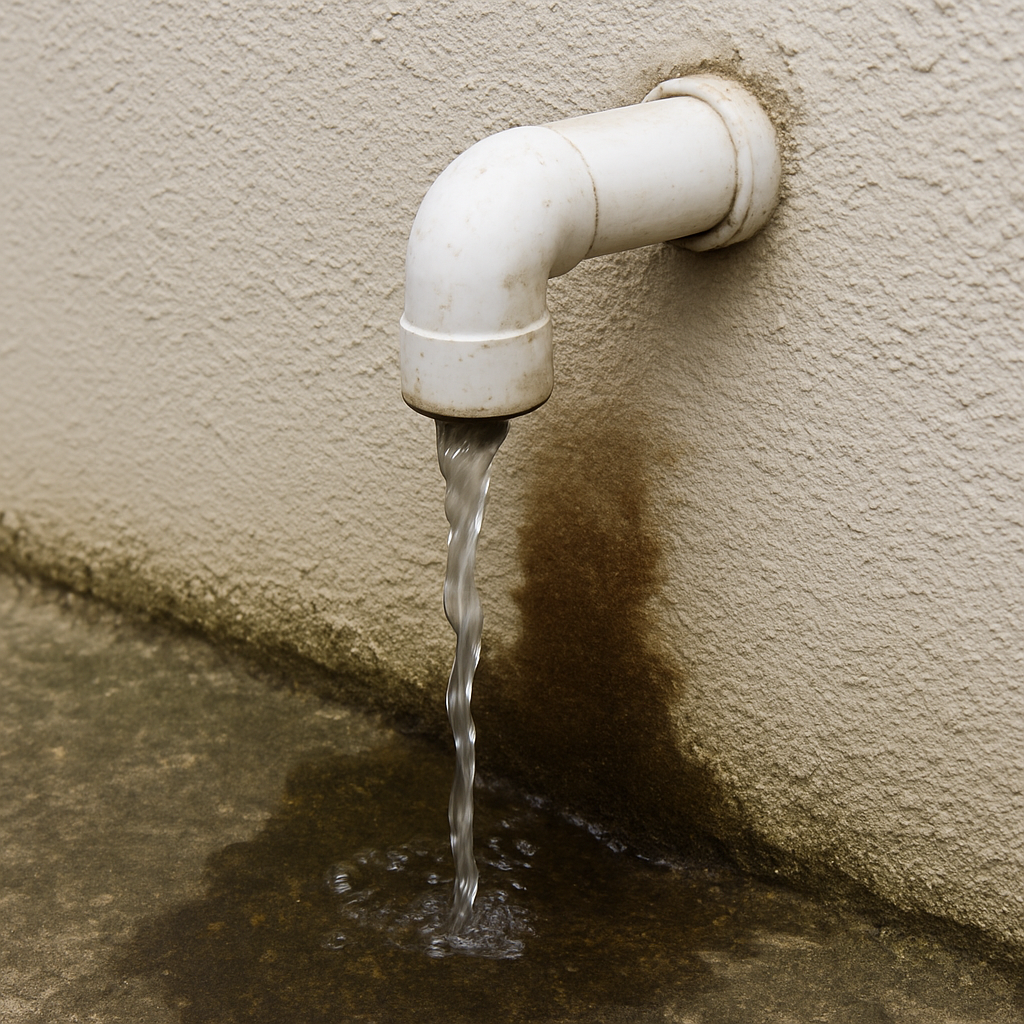 Example of a leaking condensate pipe due to blockage