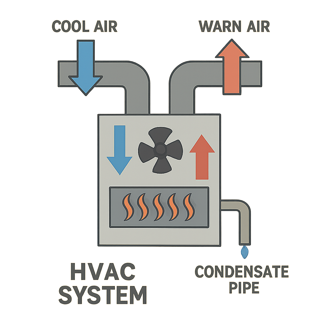 Diagram of an HVAC system showing a condensate pipe